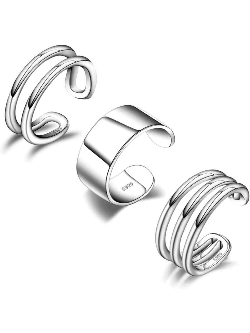 Trendy 925 Sterling Silver Non-Piercing Ear Cuffs for Women, Adjustable Clip-On
